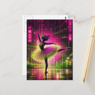 Cartão Postal Um gato de balé néon na cidade cyberpunk