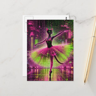 Cartão Postal Um gato de ballet preto néon na cidade cyberpunk