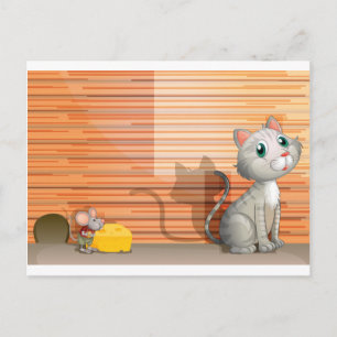 Cartão Postal Um gato e um rato com queijo