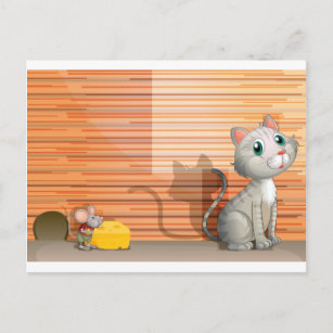 Cartão Postal Um gato e um rato com queijo