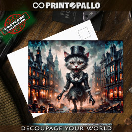 Cartão Postal Um gato louco e horroroso que corre em Victorian L
