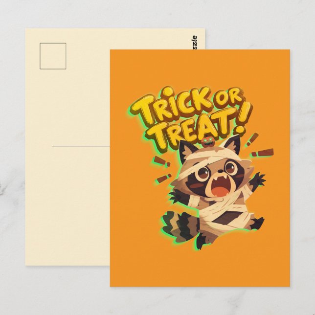 Cartão Postal Um guaxinim bonitinho na fantasia da múmia com Tru (Frente/Verso)