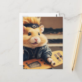 Cartão Postal Um hamster punk fofo de skate retrô