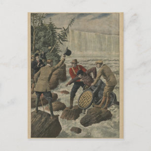 Cartão Postal Um homem no barril atravessando as cataratas de Ni