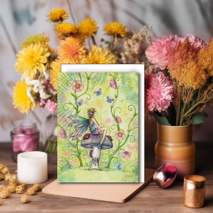 Cartão Postal Um Jardim de Flores Fadas Fantasia Arte Feliz