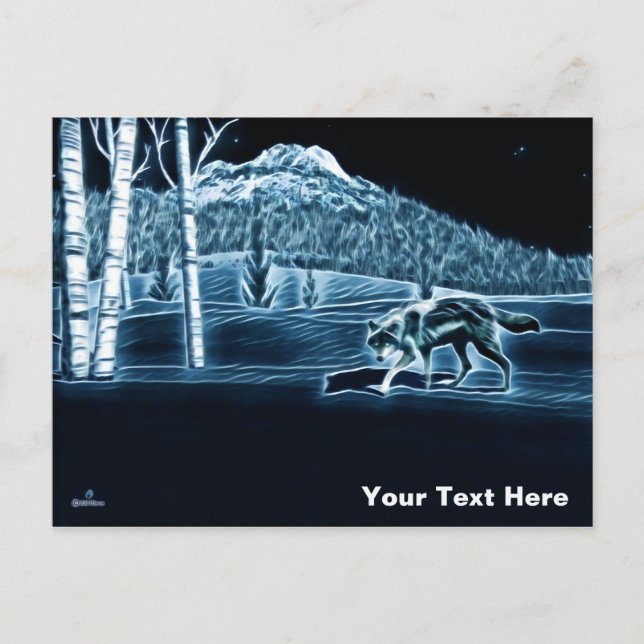 Cartão Postal Um Lobo Na Neve (Frente)