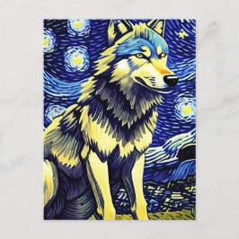 Cartão Postal Um Lobo na Noite Estrelada