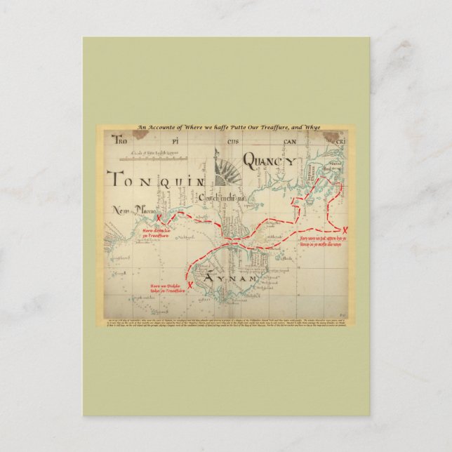 Cartão Postal Um Mapa Pirata Autêntico 1690 (com embelezamentos) (Frente)