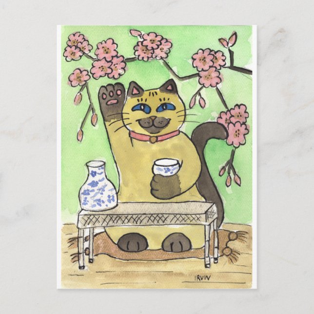 Cartão Postal Um Momento De Sake Feliz Beneath Cherry Blossoms (Frente)