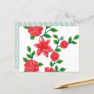 Cartão Postal um monte de flores vermelhas num fundo branco