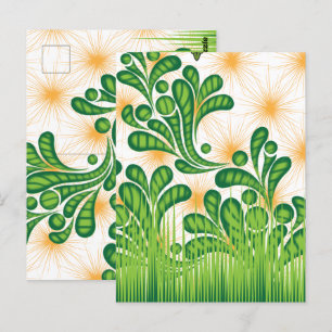 Cartão Postal Um padrão artístico verde e dourado representando