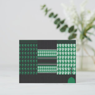 Cartão Postal um padrão verde e preto com uma árvore no meio