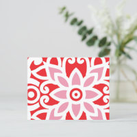 um padrão vermelho e branco com uma flor