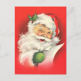 Cartão Postal Um Papai Noel Pisca Pisca Alegre Lendo Sua Lista
