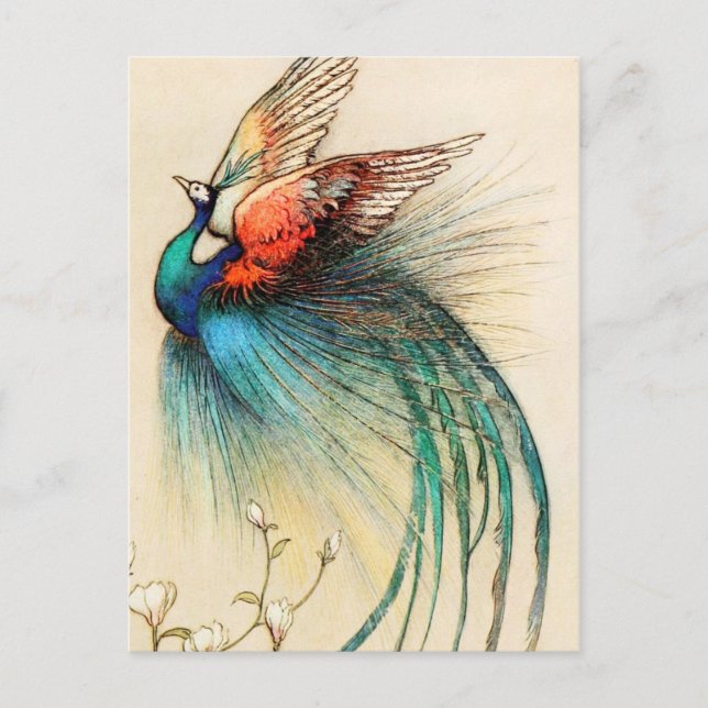 Cartão Postal Um Pássaro Bonito voa da Árvore de Juniper (Frente)