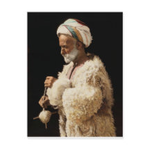 Um pastor da terra sagrada girando lã