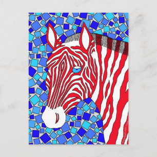 Cartão Postal Um Patriótico Zebra Vermelho Branco E Bandas Azuis