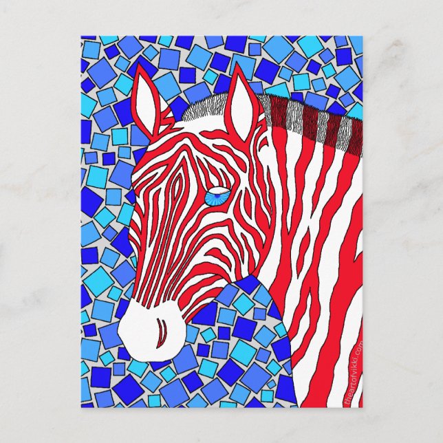 Cartão Postal Um Patriótico Zebra Vermelho Branco E Bandas Azuis (Frente)
