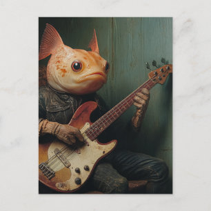 Cartão Postal Um peixe engraçado tocando fantasia de guitarra 