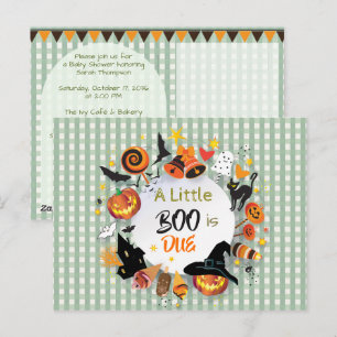 Cartão Postal Um Pequeno Boo é Devido ao Chá de Bebê em Xadrez d