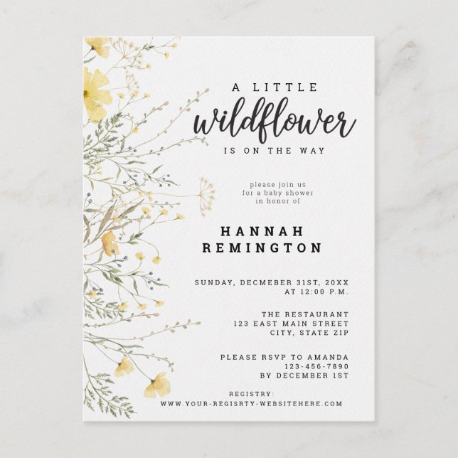 Cartão Postal Um Pequeno Chá de fraldas Amarelo De Flor Selvagem (Frente)