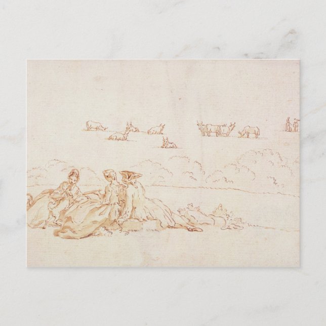 Cartão Postal Um piquenique: Duas Senhoras e um Cavalheiro (lava (Frente)