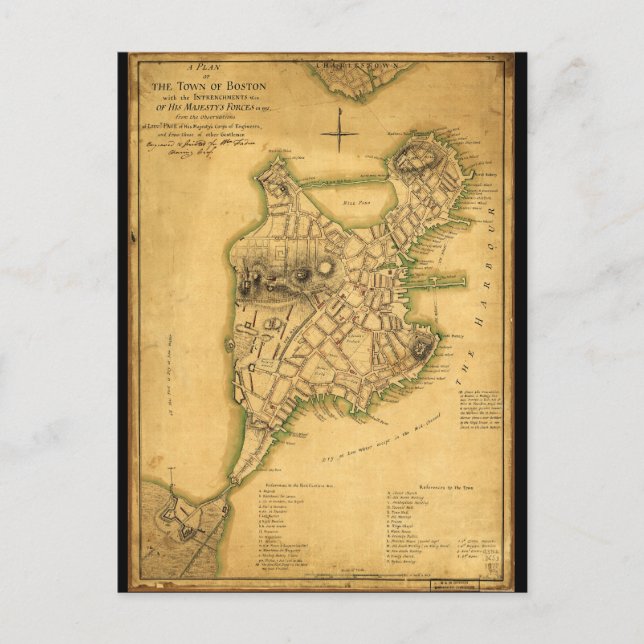 Cartão Postal Um Plano da Cidade de Boston (1775) (Frente)