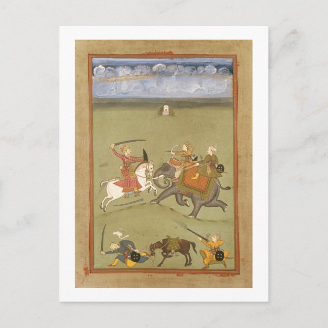 Cartão Postal Um príncipe lutando contra seus inimigos em um ele (Frente)