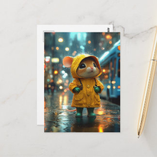 Cartão Postal Um Rato Adorável de Roupa Amarela de Chuva na Cida