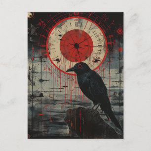 Cartão Postal Um Raven Com Relógio