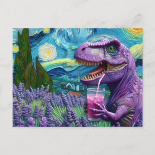 Cartão Postal Um T-Rex roxo com fantasia de limonada de lavanda