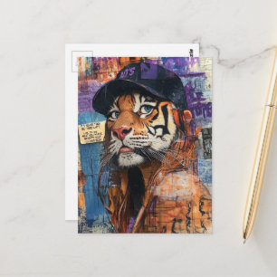 Cartão Postal Um Tigre Bonito em um Boné de Beisebol