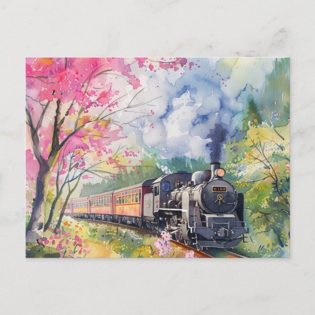 Cartão Postal Um Trem na Primavera (Frente)
