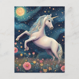 Cartão Postal Um Unicórnio na Noite Estrelada