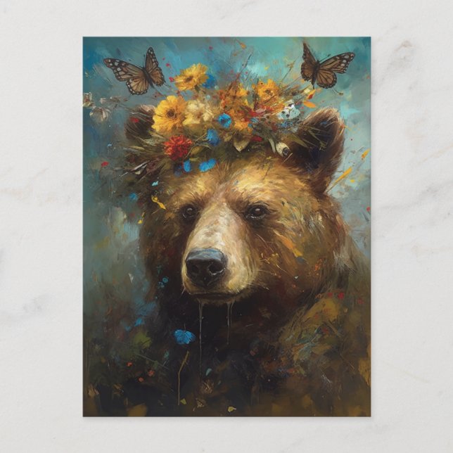 Cartão Postal Um Urso com uma coroa floral (Frente)