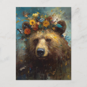 Cartão Postal Um Urso Justo com uma coroa floral