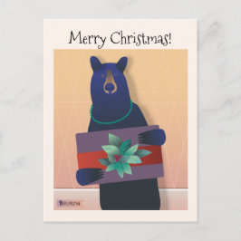 Cartão Postal 💕Um urso usando um colar segura um presente de fe