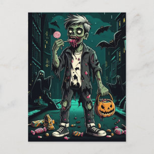Cartão Postal Um Zombie Comendo Docinho De Halloween