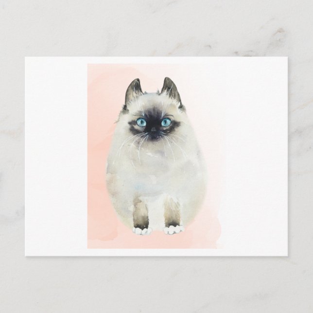 Cartão Postal Uma aquarela de um gato (Frente)
