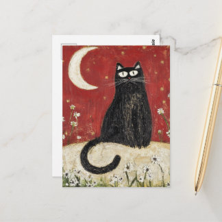 Cartão Postal Uma Arte Folclórica de um Gato Preto Adorável