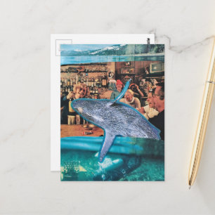 Cartão Postal Uma Baleia de um Tempo Uma Colagem Surrealista