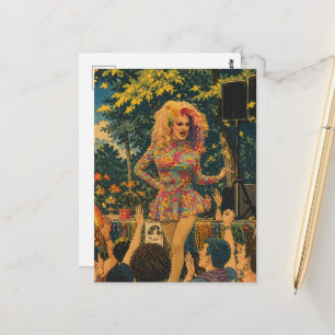 Cartão Postal Uma Bela Drag Queen no Parque Colorido Arte Retro