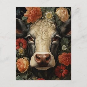 Cartão Postal Uma bela vaca nas flores