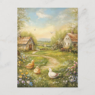 Cartão Postal Uma casa de fazenda e celeiro no campo