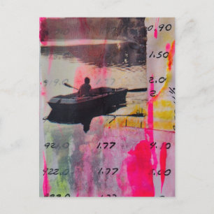 Cartão Postal Uma Colagem de Mídia Mista Rosa Amarelo de Barco A