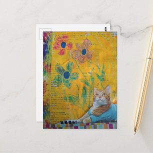 Cartão Postal Uma Colagem Mídia Mista de um Gatinho Legal