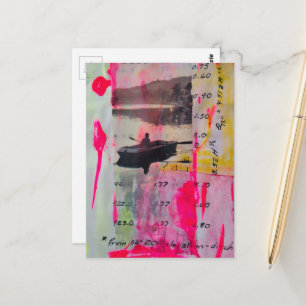 Cartão Postal Uma Colagem Mista de Barco Retrô Rosa Amarelo