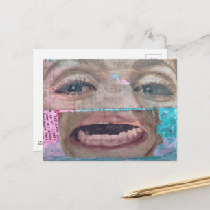 Cartão Postal uma colagem única abstrata com olhos e boca