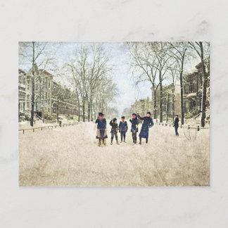 CARTÃO POSTAL UMA COR CHICAGO WINTER LINCOLN PARK 1897 CHILDREN
