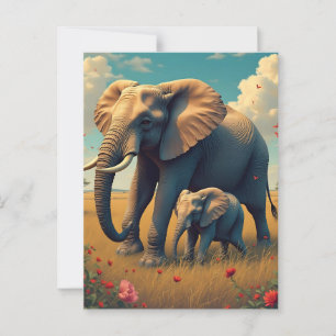 Cartão Postal Uma doce mãe sentimental e elefante bebê